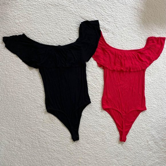 Express Women’s Off-The-Shoulder Black & Red Bodysuit Bundle - Picture 4 of 6